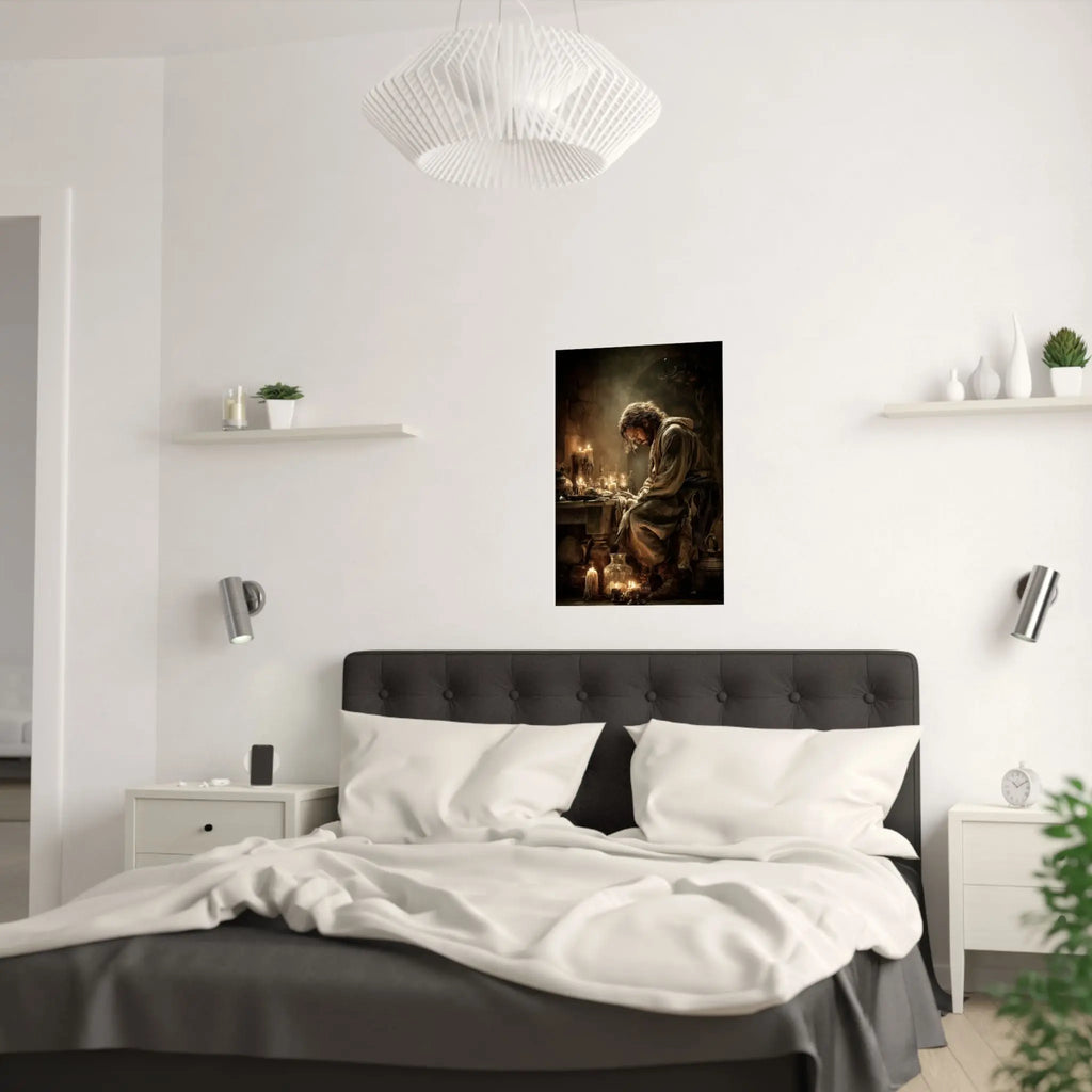 Satin Poster — Candlelit Jesus Prayer Art Print (210gsm) Printify