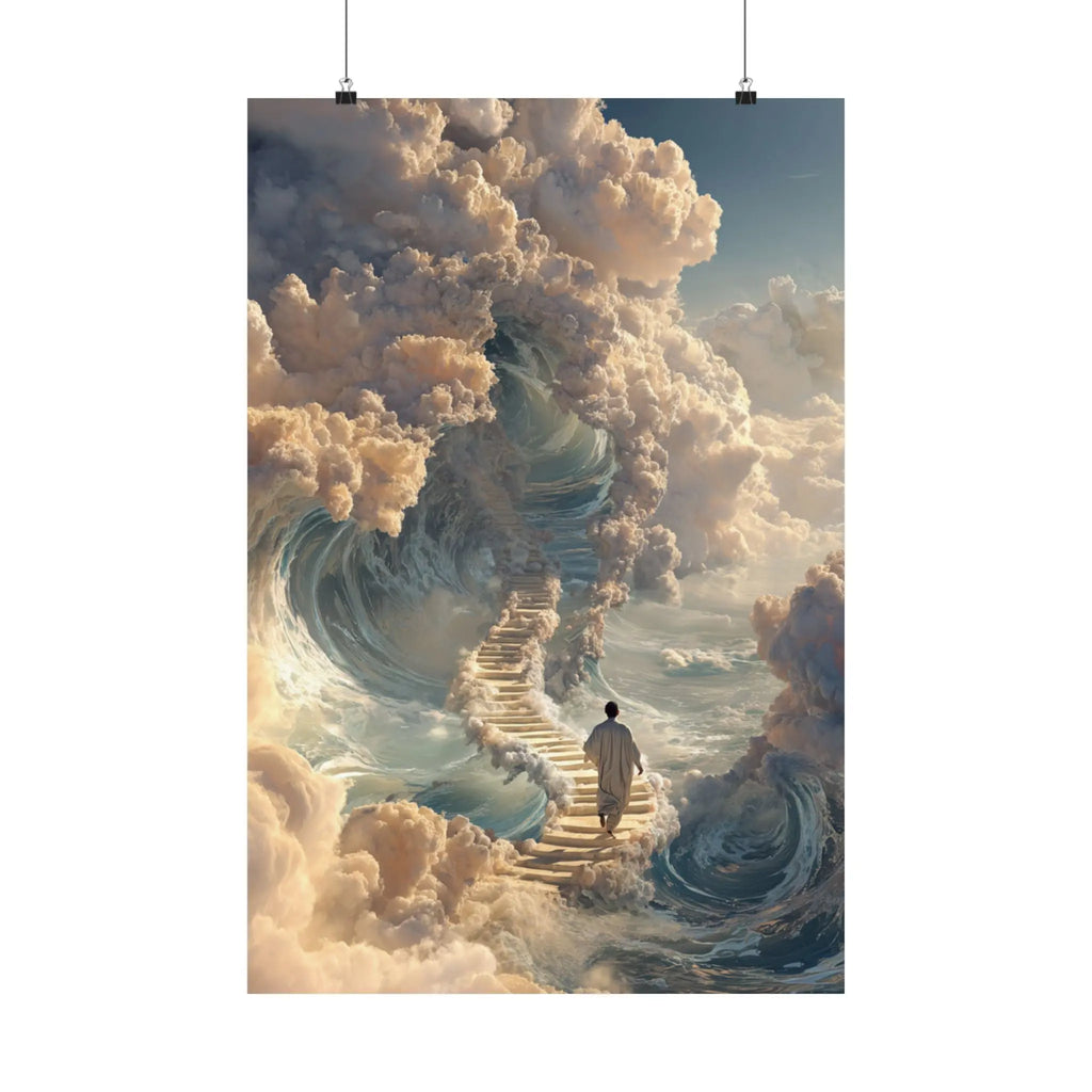 Satin Poster — Dreamy Stairway to the Clouds Wall Art Printify