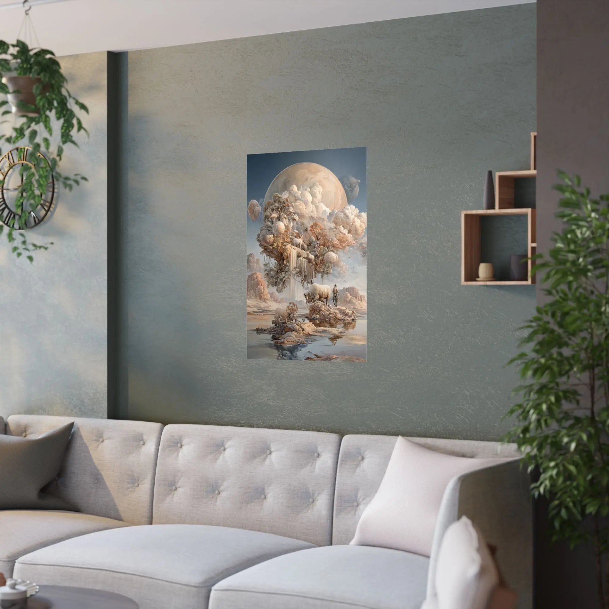 Dreamscape Moon Poster — Surreal Pastel Landscape Art Print Printify
