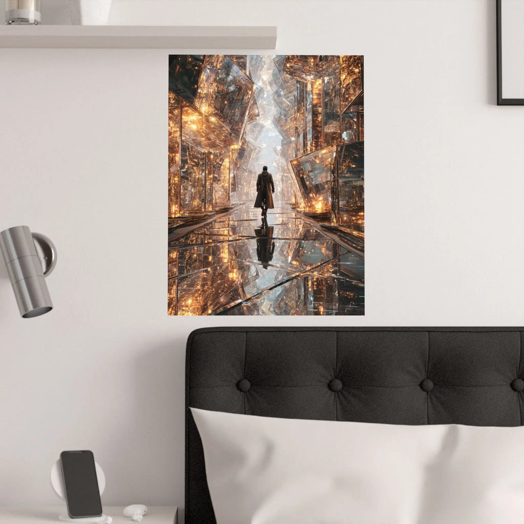 Satin Poster — Futuristic Cityscape with Lone Figure (210gsm) Printify