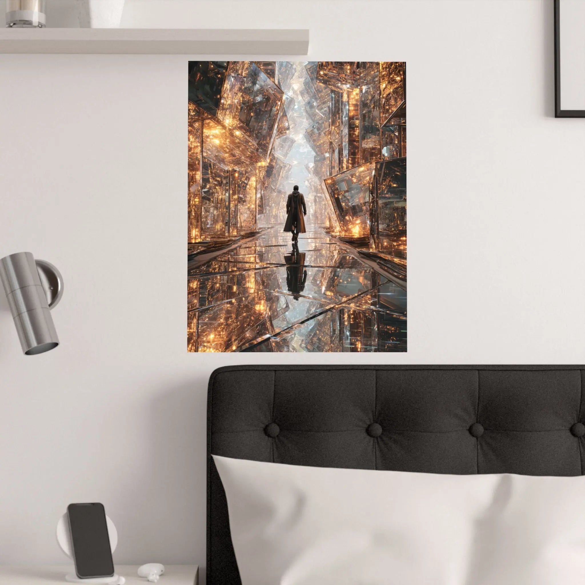 Satin Poster — Futuristic Cityscape with Lone Figure (210gsm) Printify