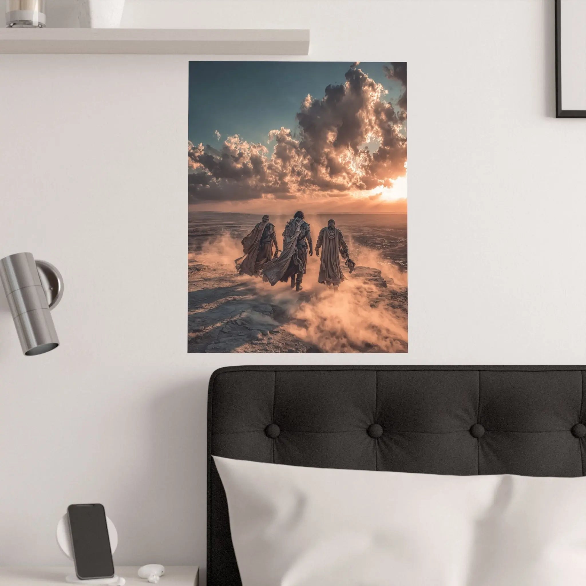 Desert Wanderers Satin Poster – Cinematic Sunset Adventure Wall Art Printify