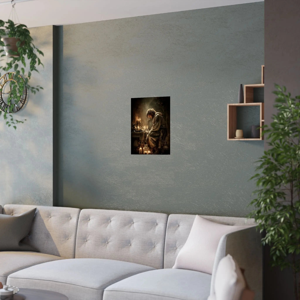 Satin Poster — Candlelit Jesus Prayer Art Print (210gsm) Printify
