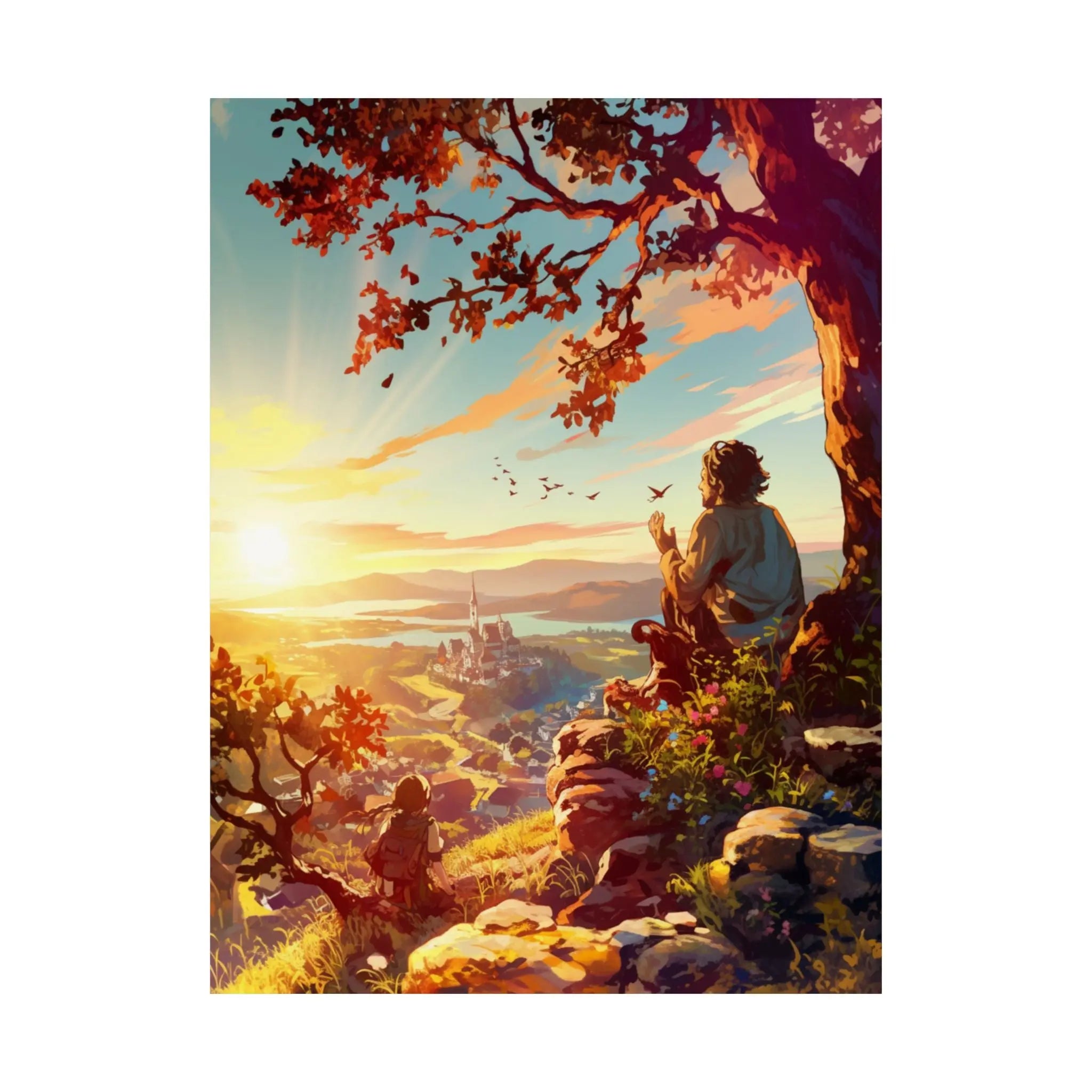 Satin Poster — Serene Sunrise Landscape Art Print Printify