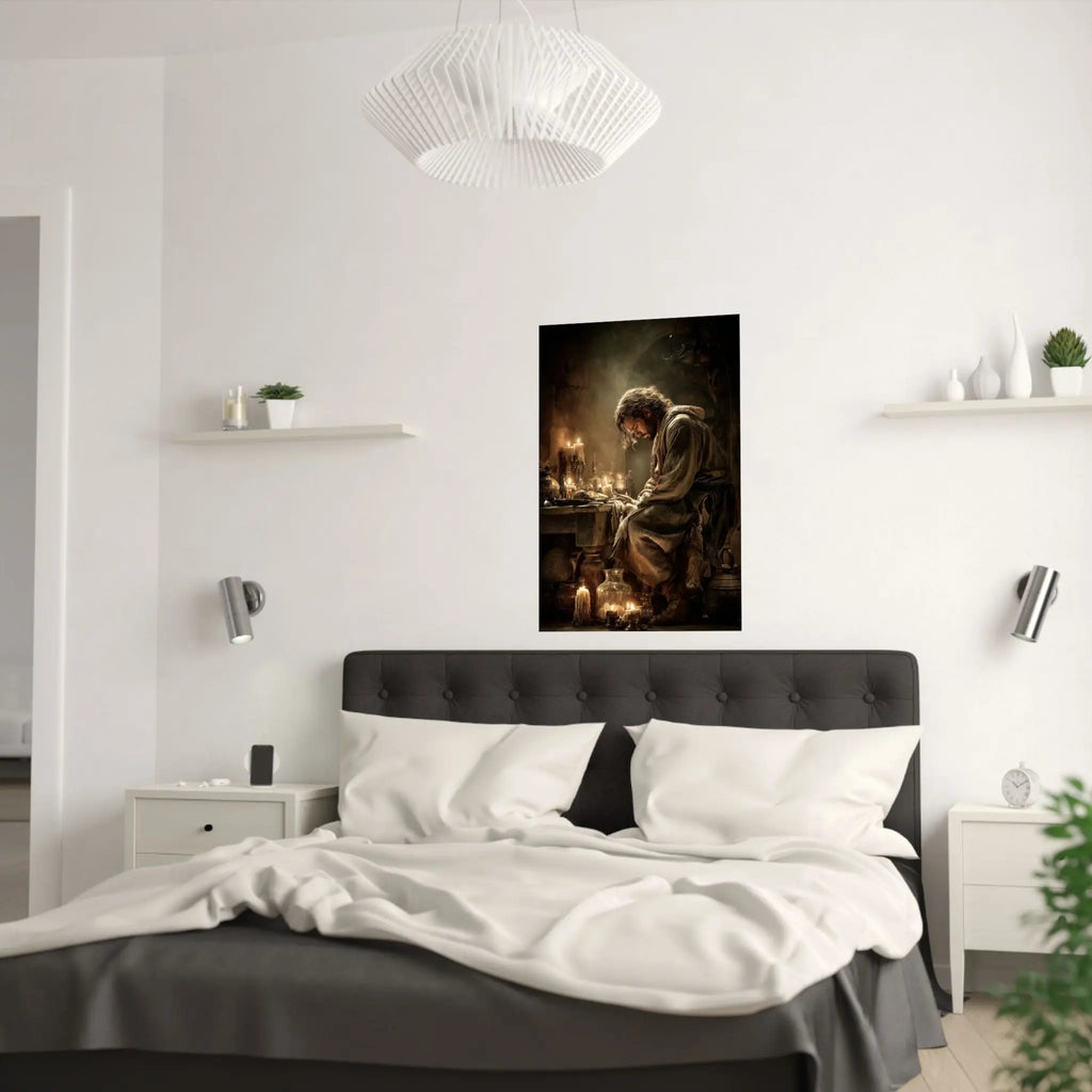 Satin Poster — Candlelit Jesus Prayer Art Print (210gsm) Printify