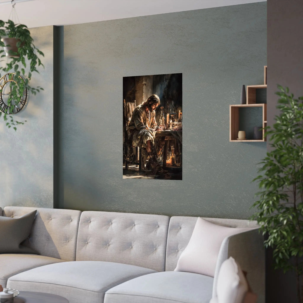 Satin Poster — Reflective Jesus Prayer Scene Artwork (210gsm) Printify