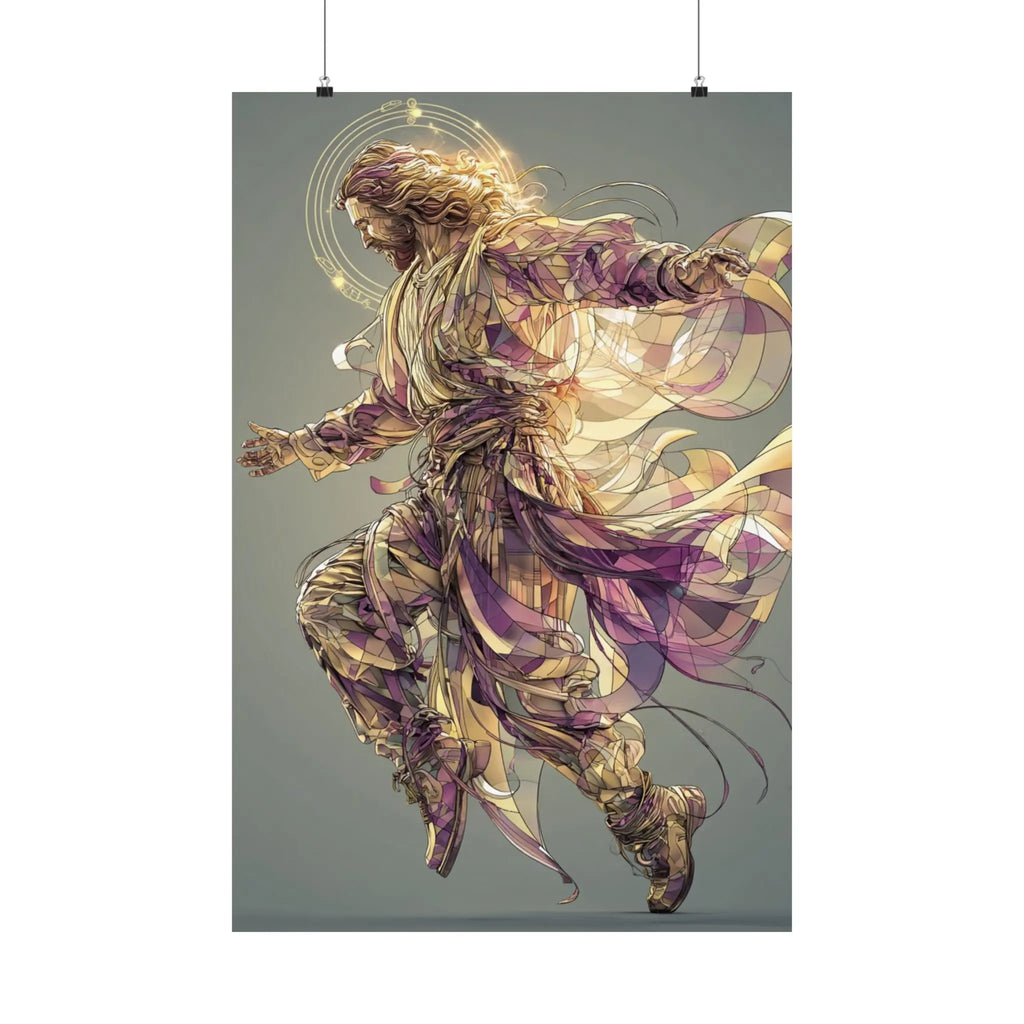 Jesus Christ Satin Poster — Ethereal Gold & Purple Religious Wall Art Printify