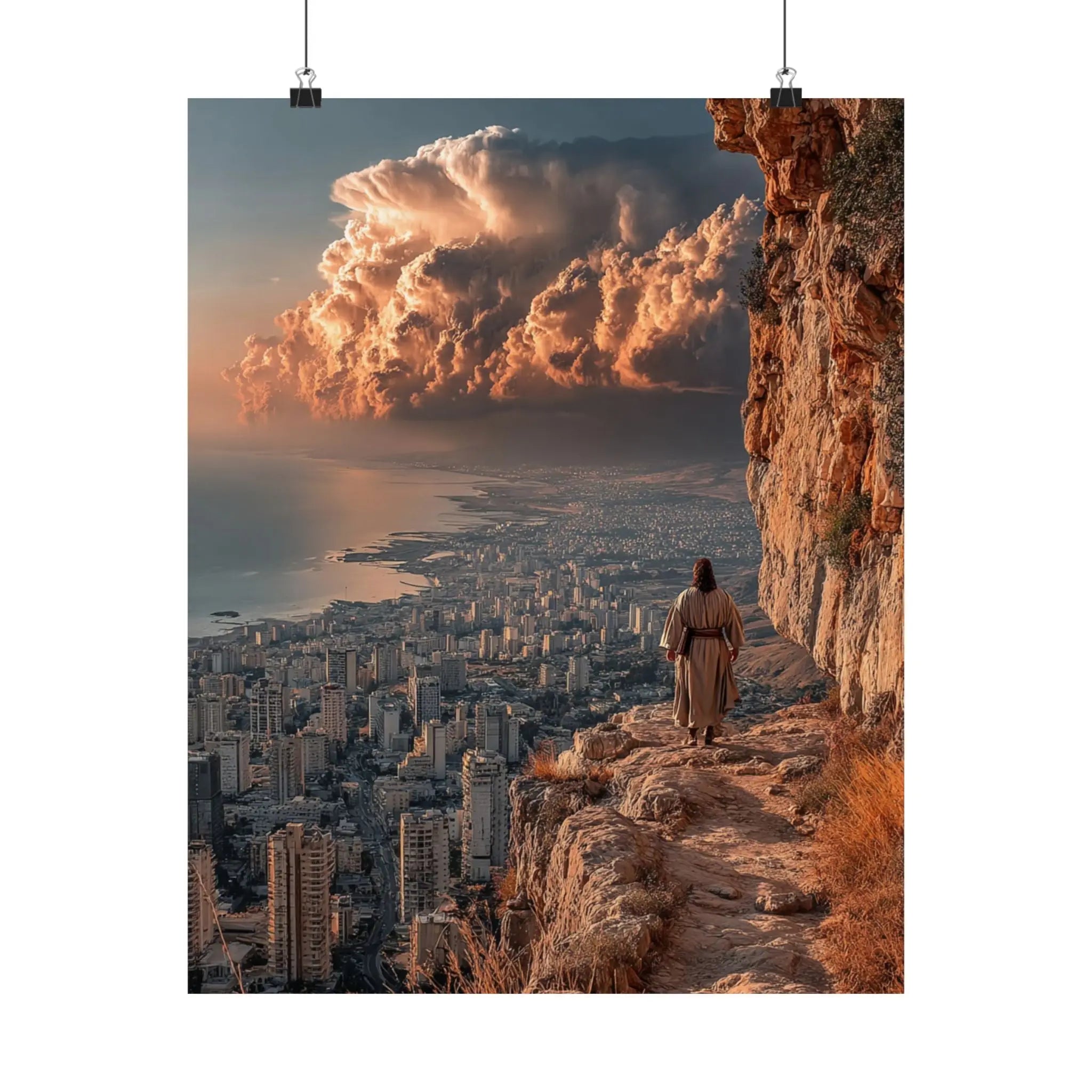Satin Poster — Urban Cliff Path Sunset Landscape Print Printify