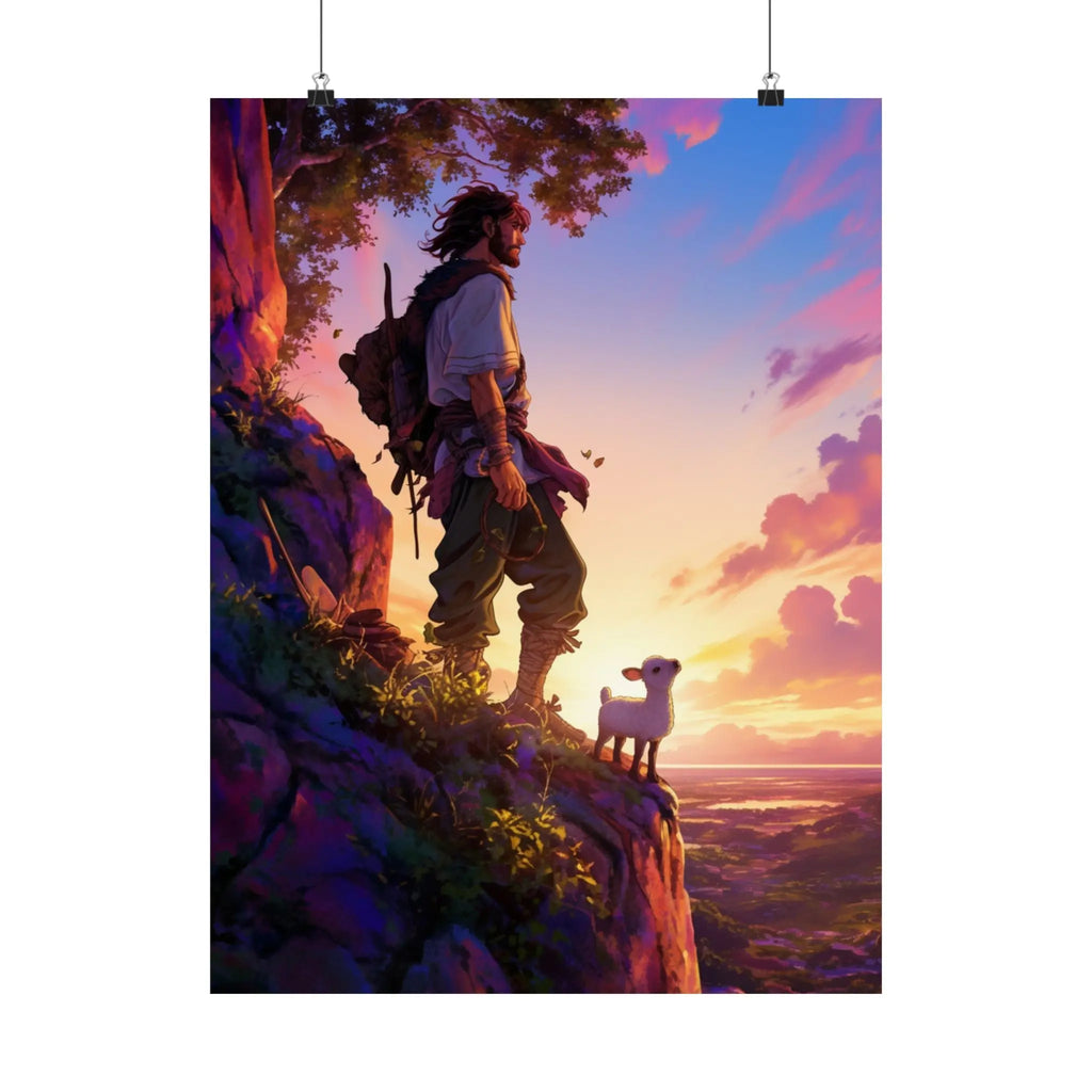 Satin Poster – Adventurer at Sunset Illustration (210gsm) Printify