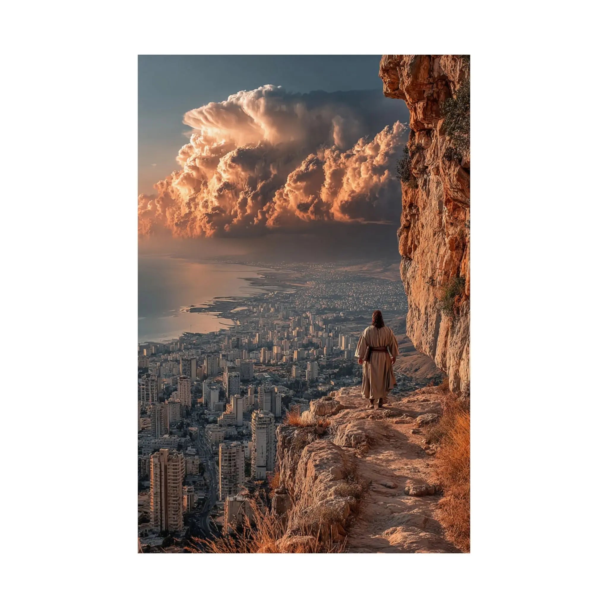 Satin Poster — Urban Cliff Path Sunset Landscape Print Printify