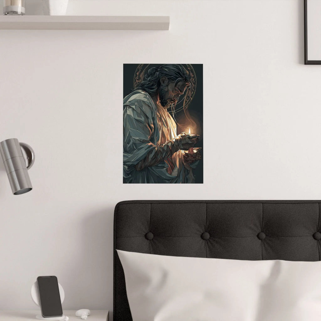 Satin Poster — Devotional Jesus Holding Candlelight (210gsm) Printify