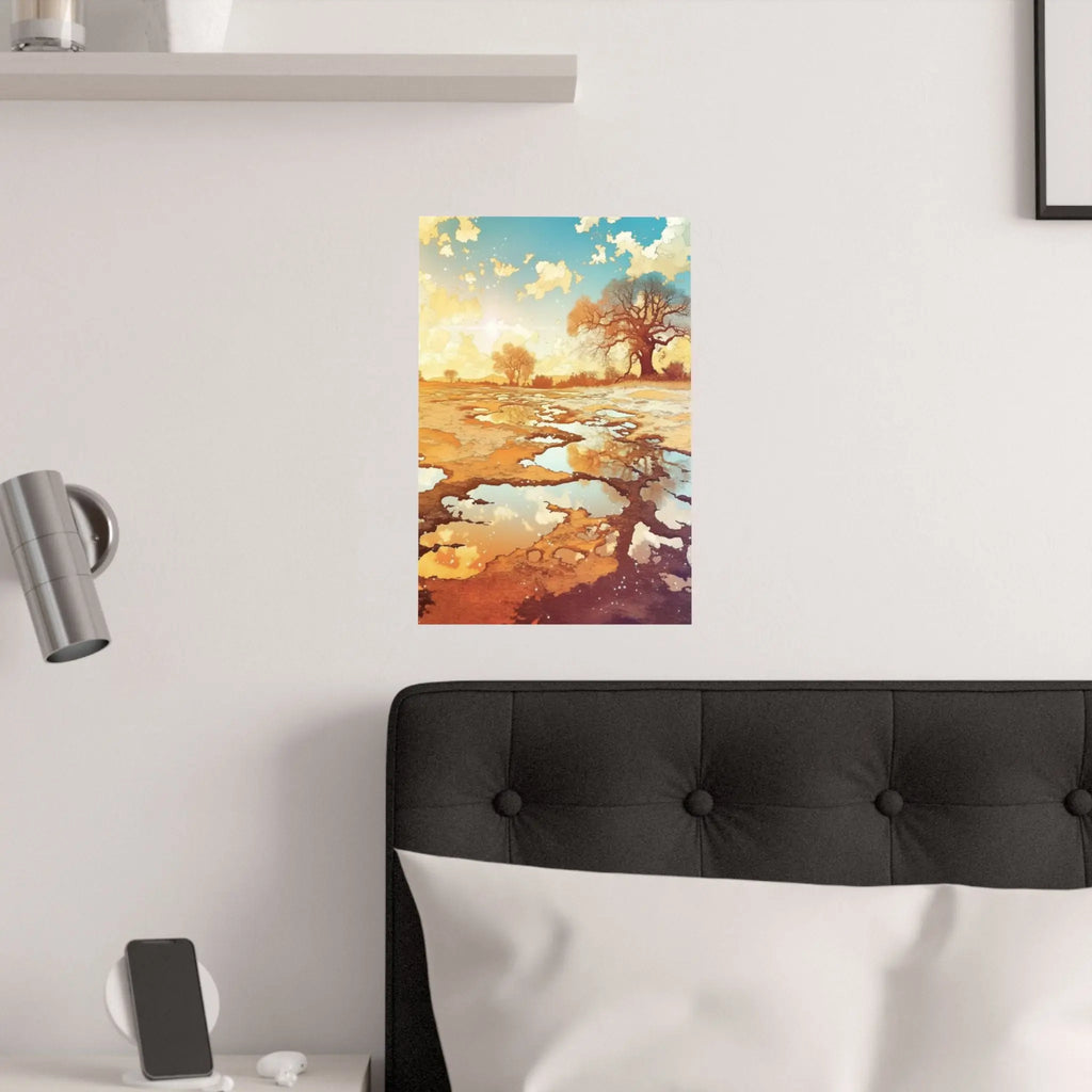 Satin Poster — Golden Sunset Landscape Art Print Printify