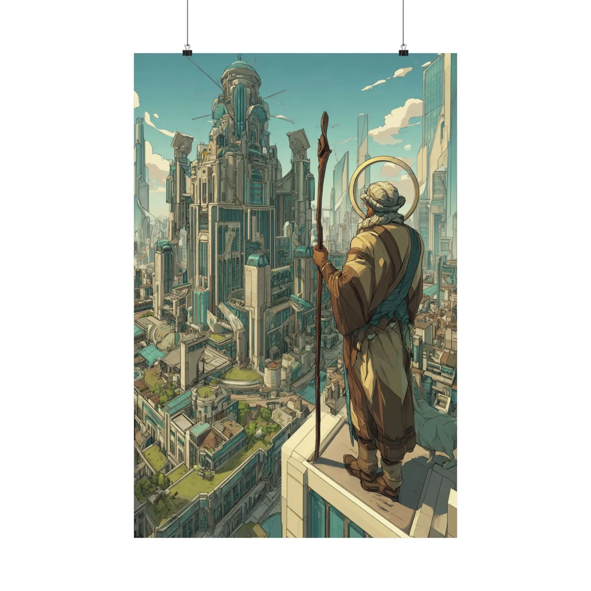 Satin Poster — City Sentinel Fantasy Art Print (210gsm) Printify