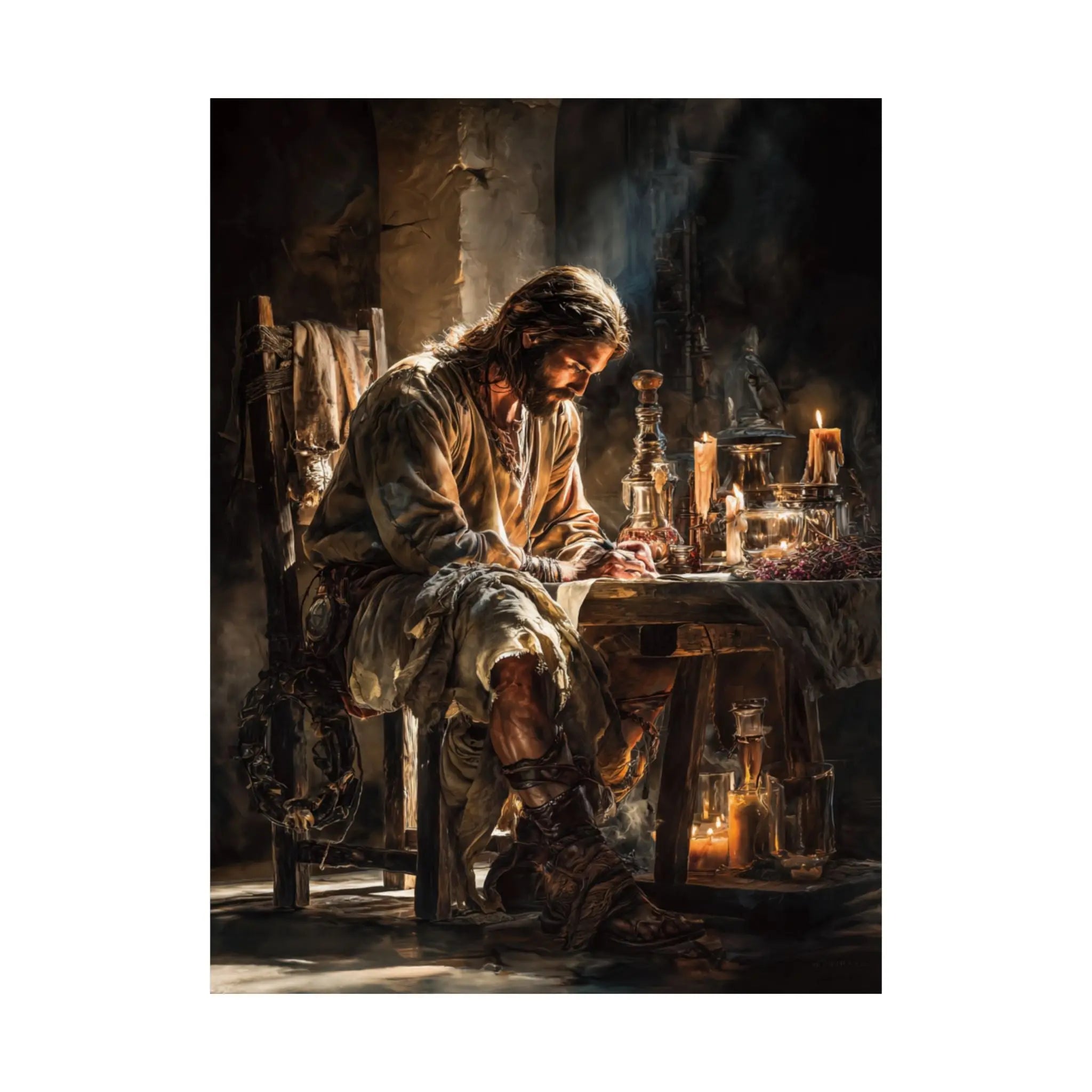 Satin Poster — Reflective Jesus Prayer Scene Artwork (210gsm) Printify