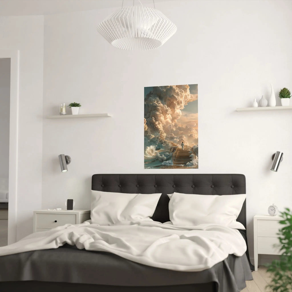 Satin Poster — Surreal Stairway to the Clouds Art Print Printify