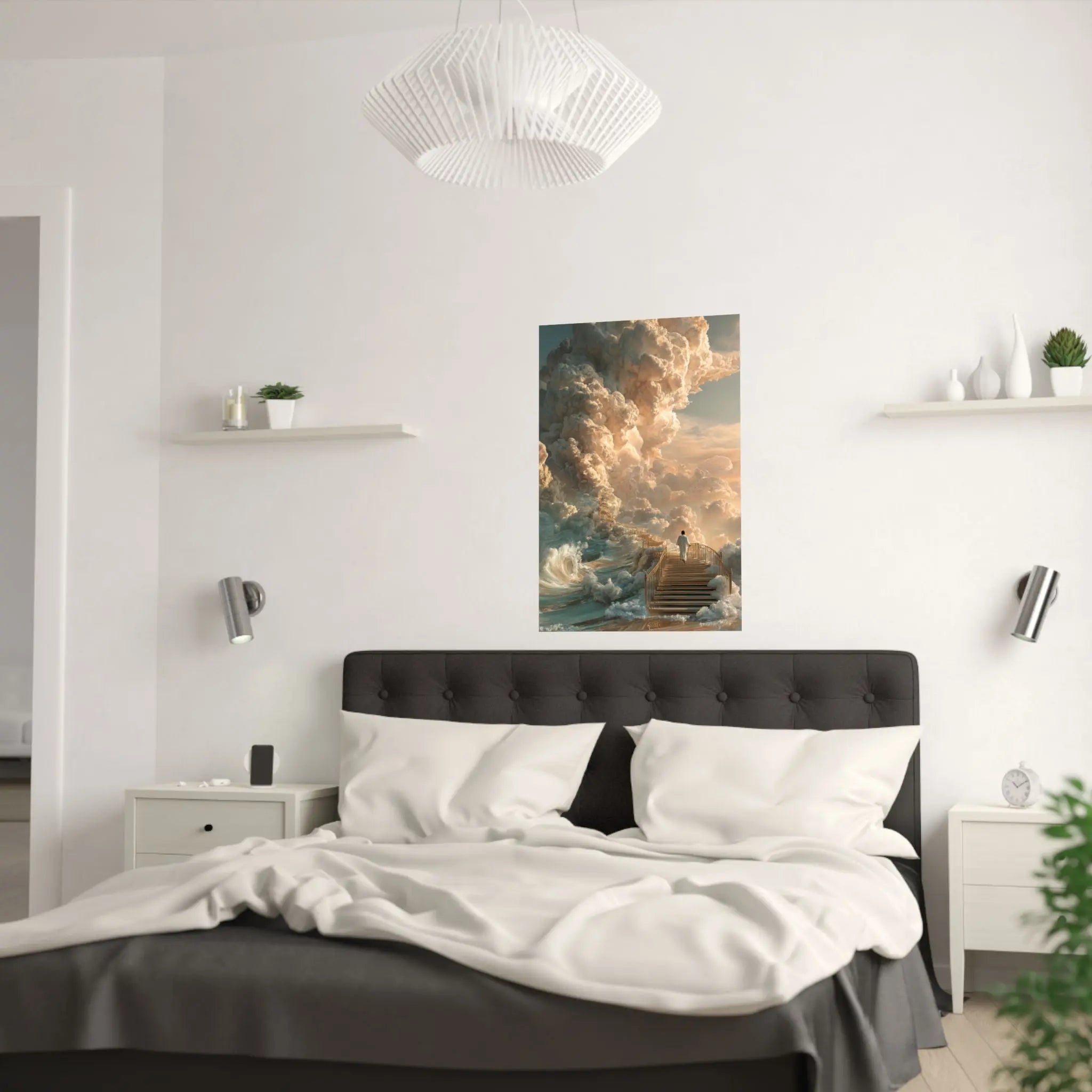 Satin Poster — Surreal Stairway to the Clouds Art Print Printify