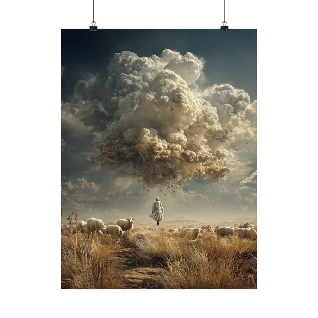 Surreal Shepherd & Cloudscape Satin Poster Printify