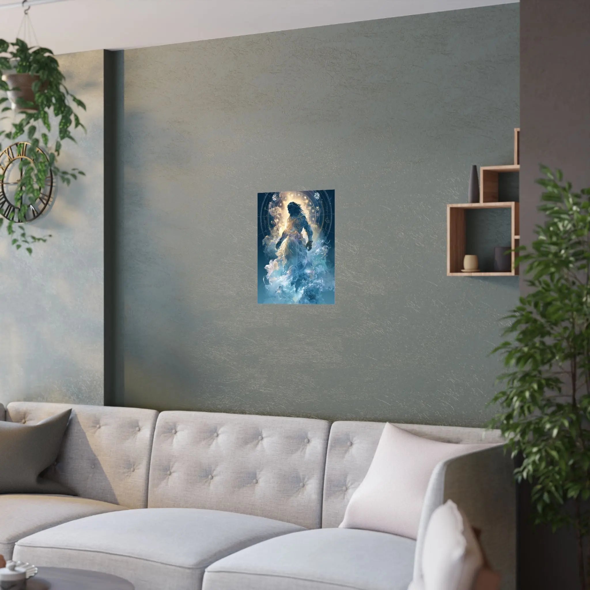 Celestial Guardian Poster — Ethereal God figure Satin Wall Art Printify