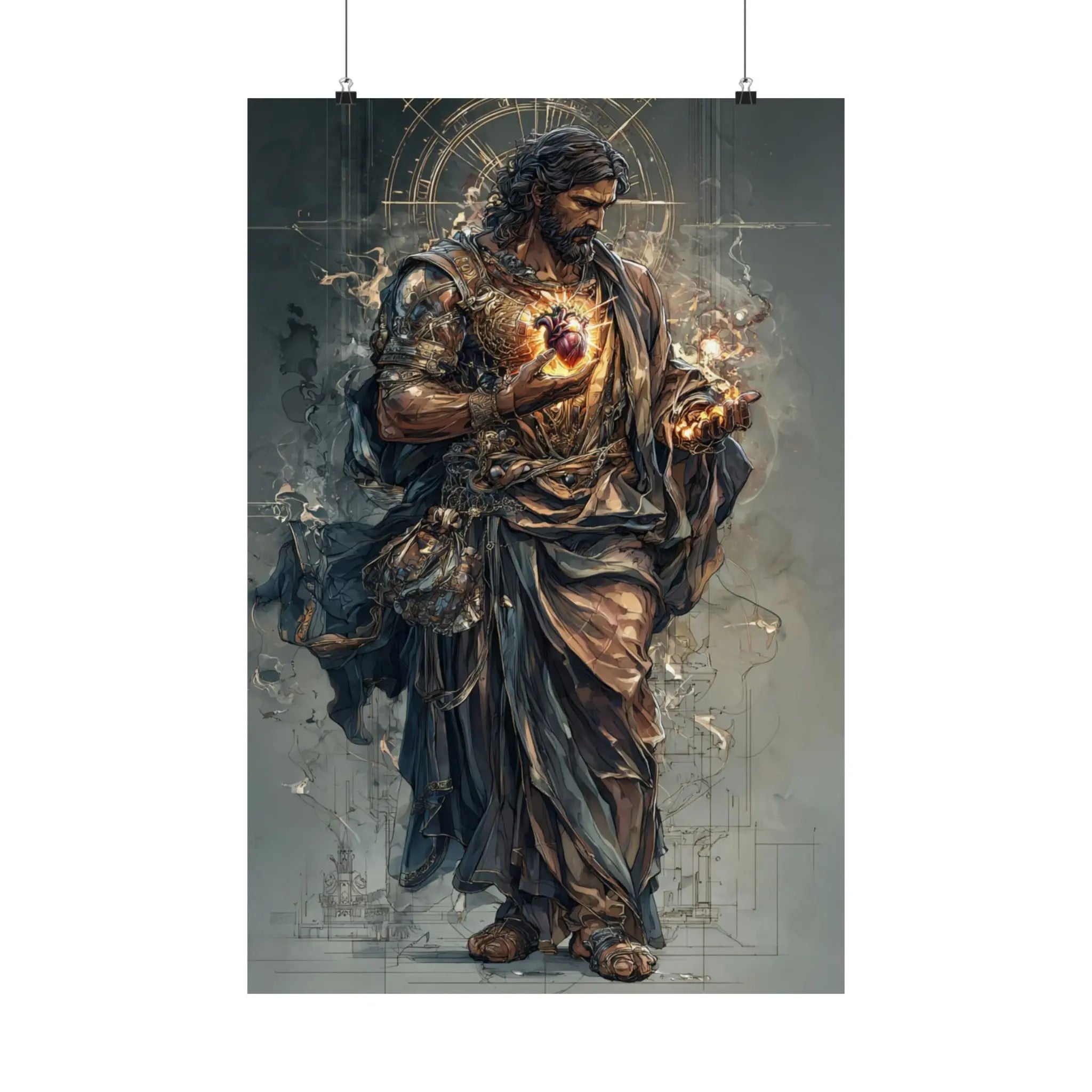 Religious Jesus Heart Satin Poster – Dramatic Sacred Art Wall Print Printify