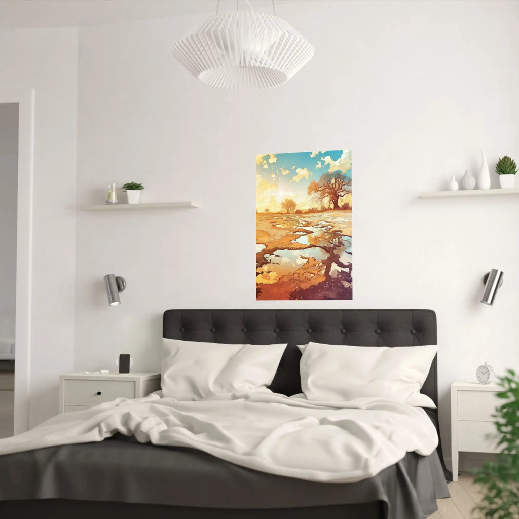 Satin Poster — Golden Sunset Landscape Art Print Printify