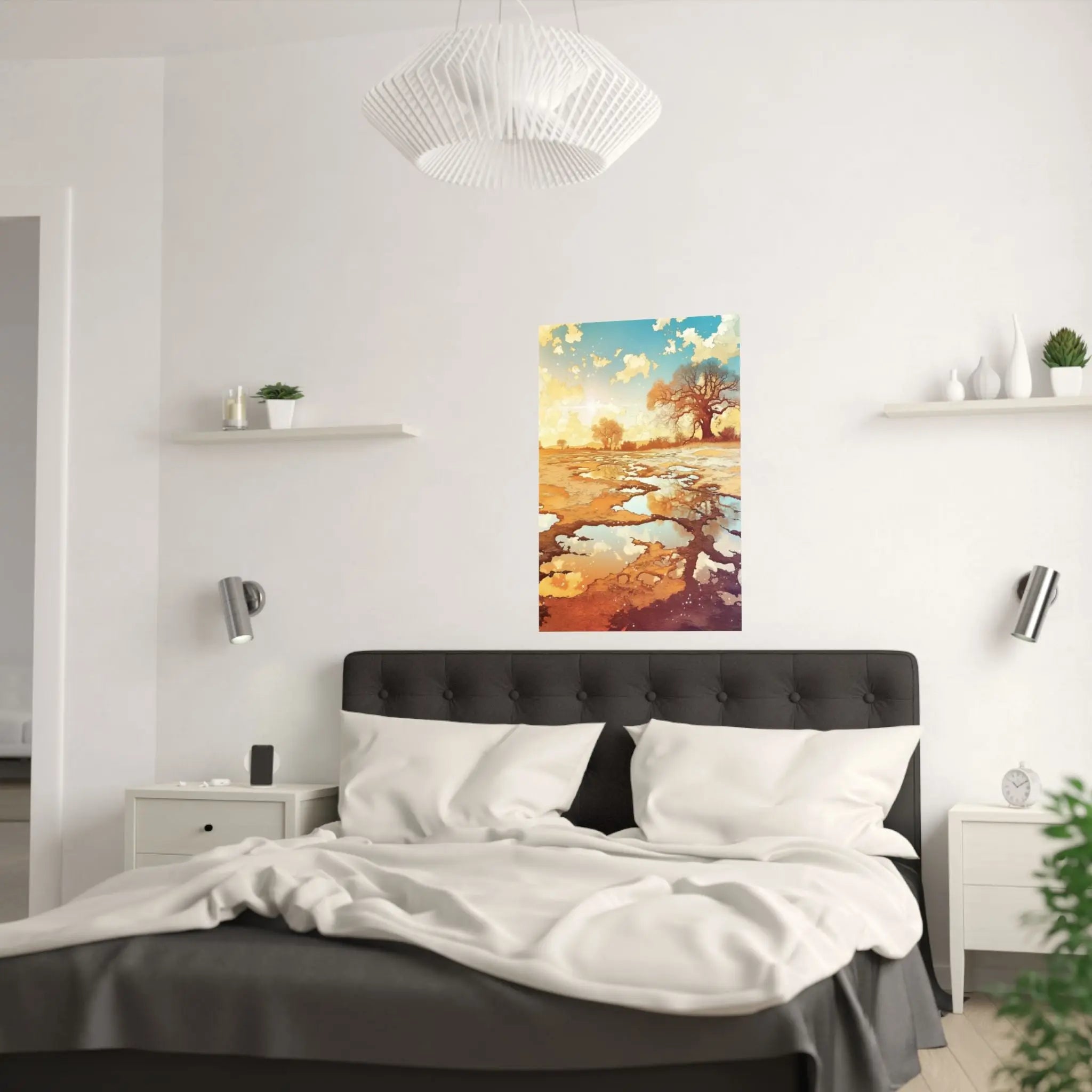 Satin Poster — Golden Sunset Landscape Art Print Printify
