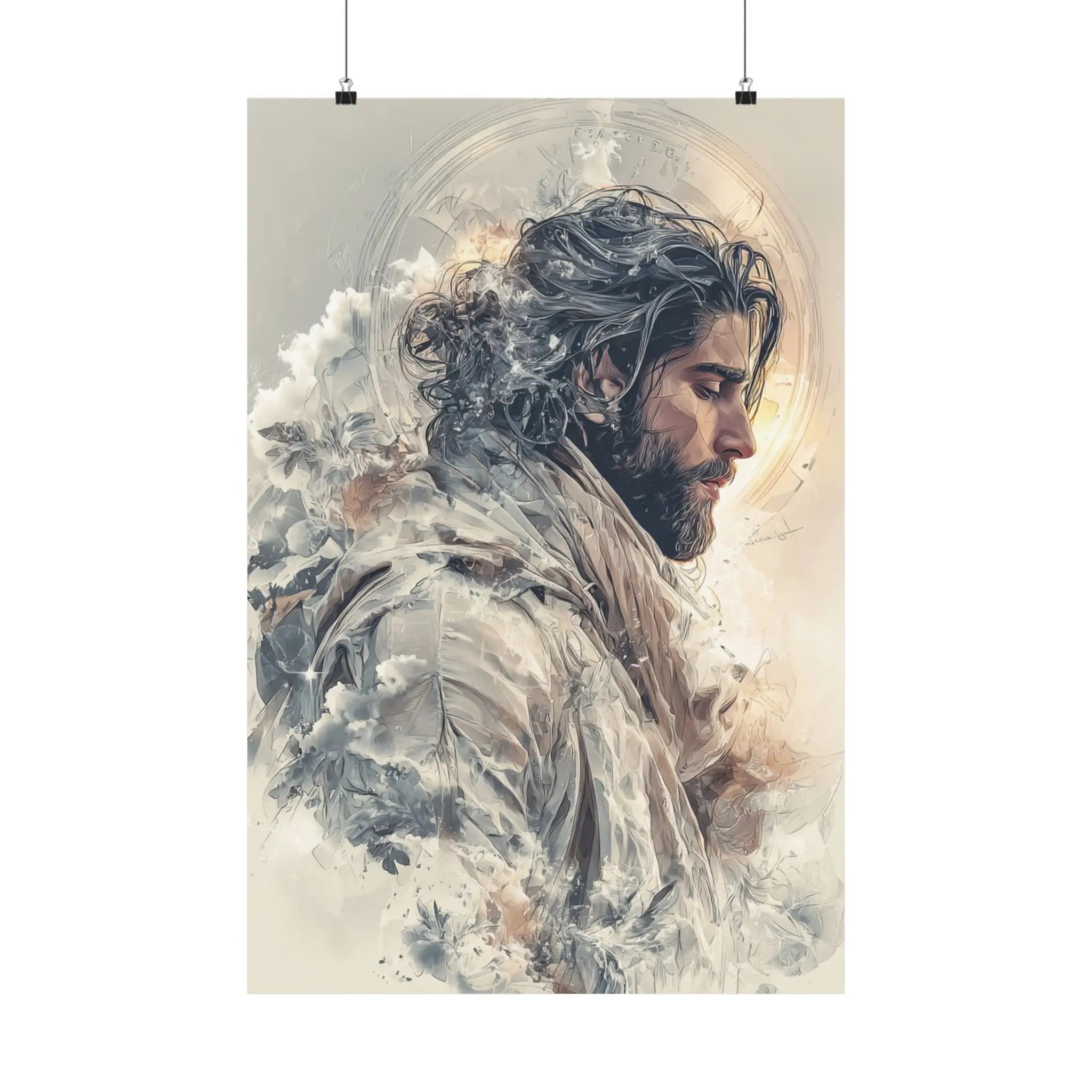 Satin Poster — Ethereal Jesus Portrait Art Print Printify