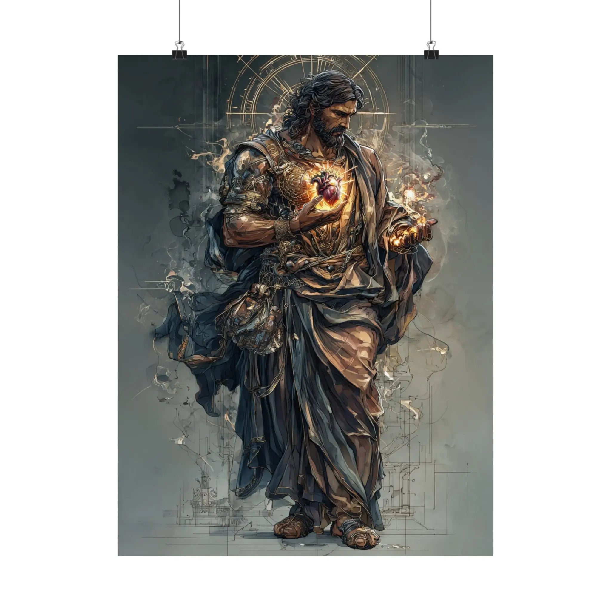 Religious Jesus Heart Satin Poster – Dramatic Sacred Art Wall Print Printify
