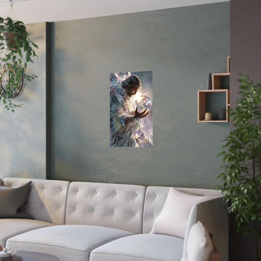 Jesus Holding the World Satin Poster — Spiritual Christian Wall Art Printify