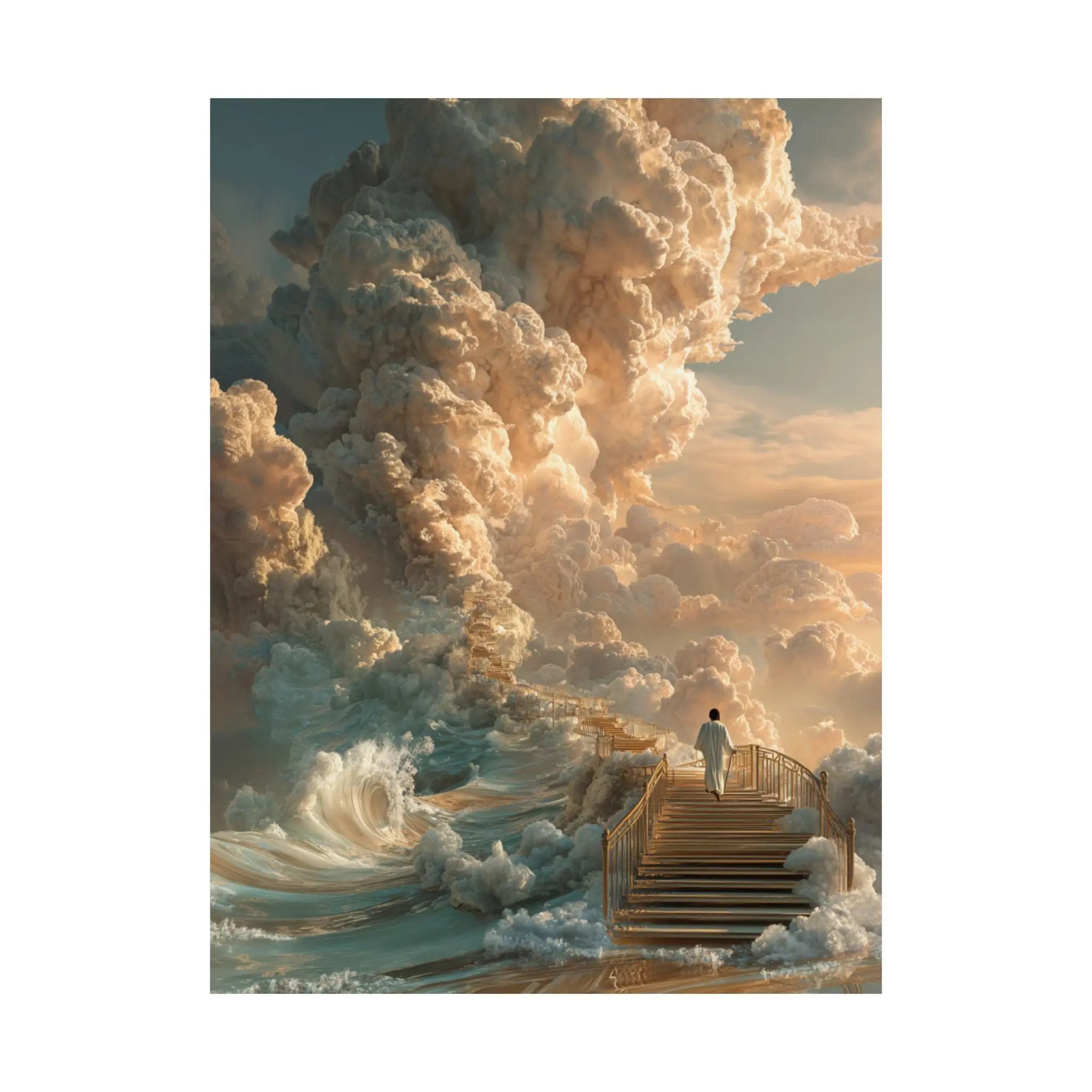 Satin Poster — Surreal Stairway to the Clouds Art Print Printify