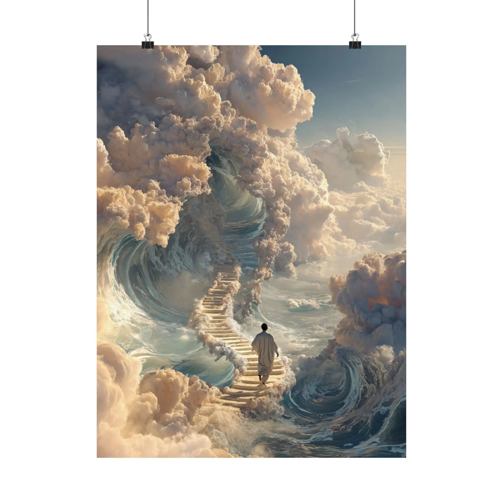 Satin Poster — Dreamy Stairway to the Clouds Wall Art Printify