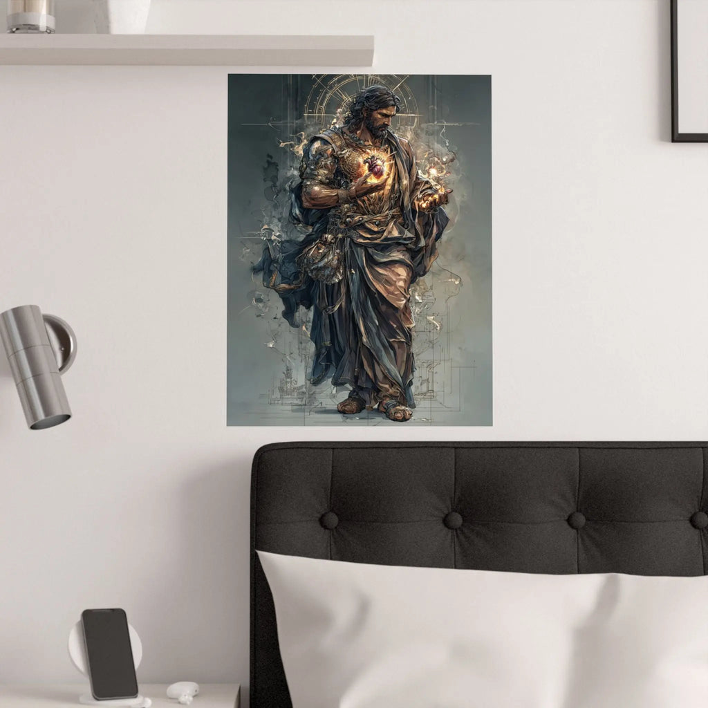 Religious Jesus Heart Satin Poster – Dramatic Sacred Art Wall Print Printify