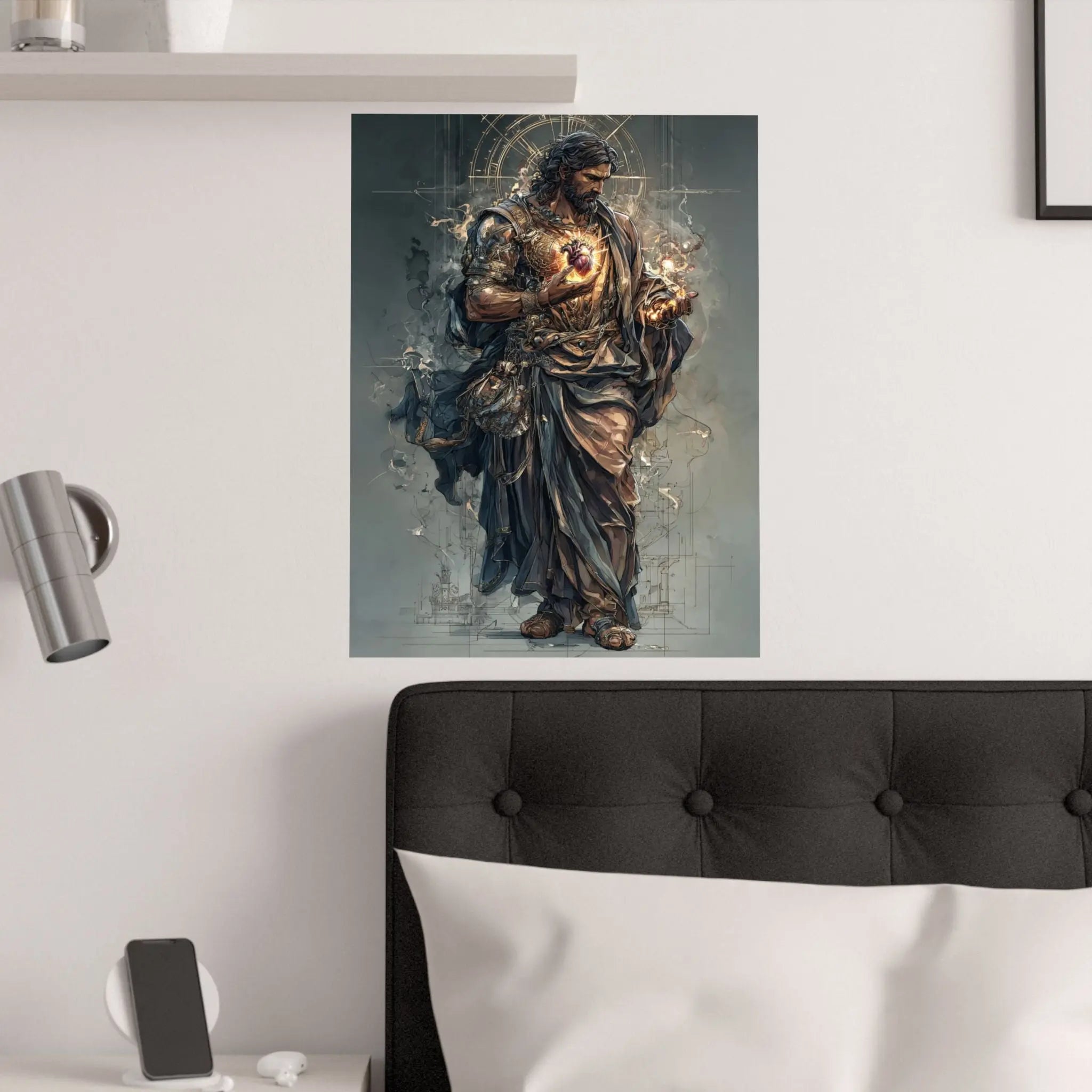 Religious Jesus Heart Satin Poster – Dramatic Sacred Art Wall Print Printify