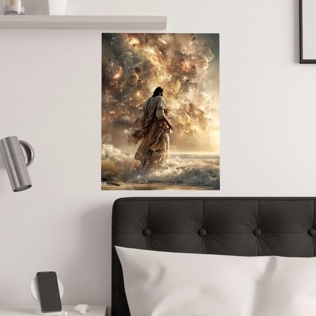 Religious Jesus Walking on Water Satin Poster — Inspirational Christian Wall Art (210gsm) Printify