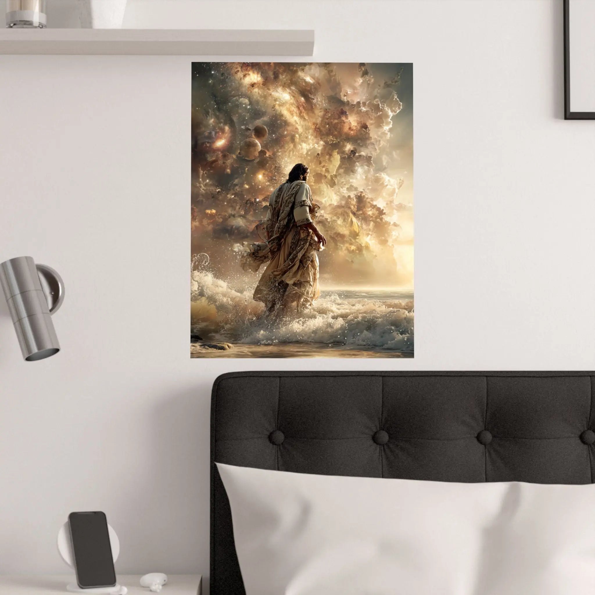 Religious Jesus Walking on Water Satin Poster — Inspirational Christian Wall Art (210gsm) Printify
