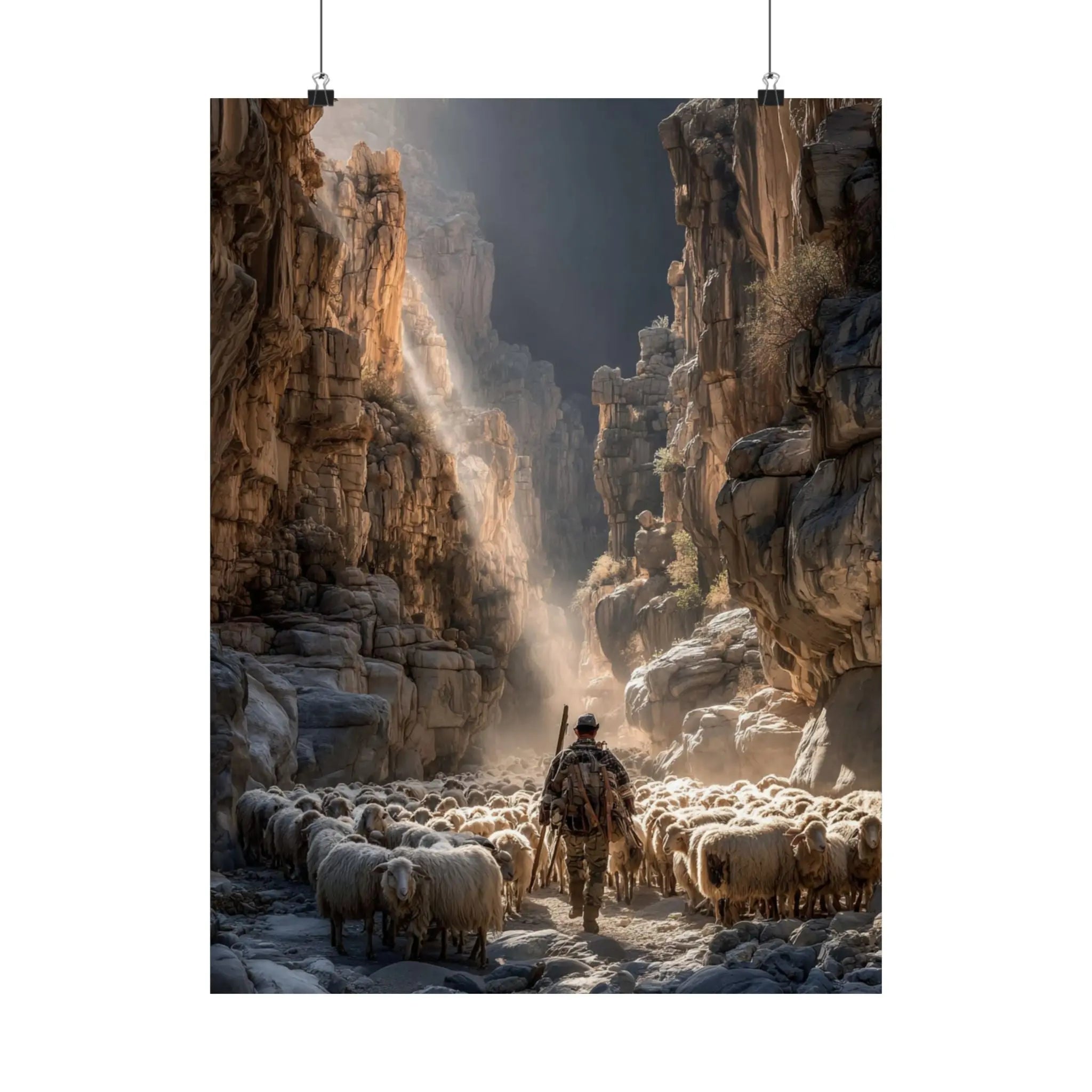 Satin Poster — Shepherd in Canyon: Dramatic Scenic Wall Art (210gsm Satin) Printify