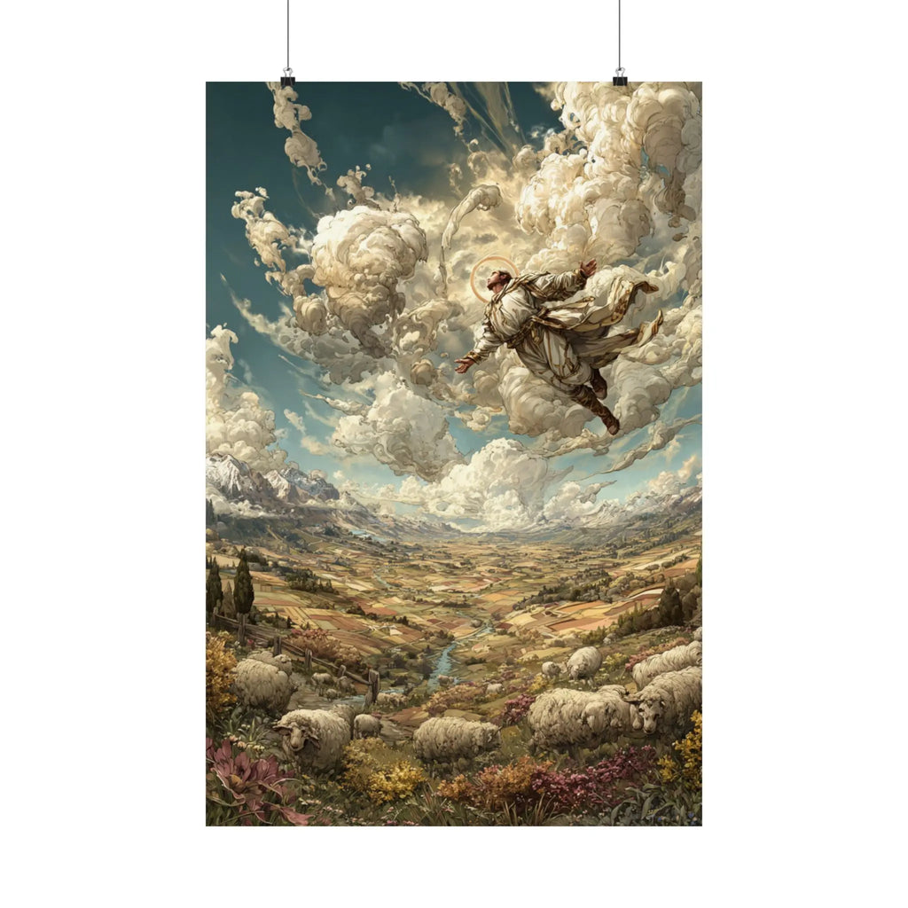 Satin Poster — Shepherd Ascending Fantasy Landscape Print (210gsm) Printify