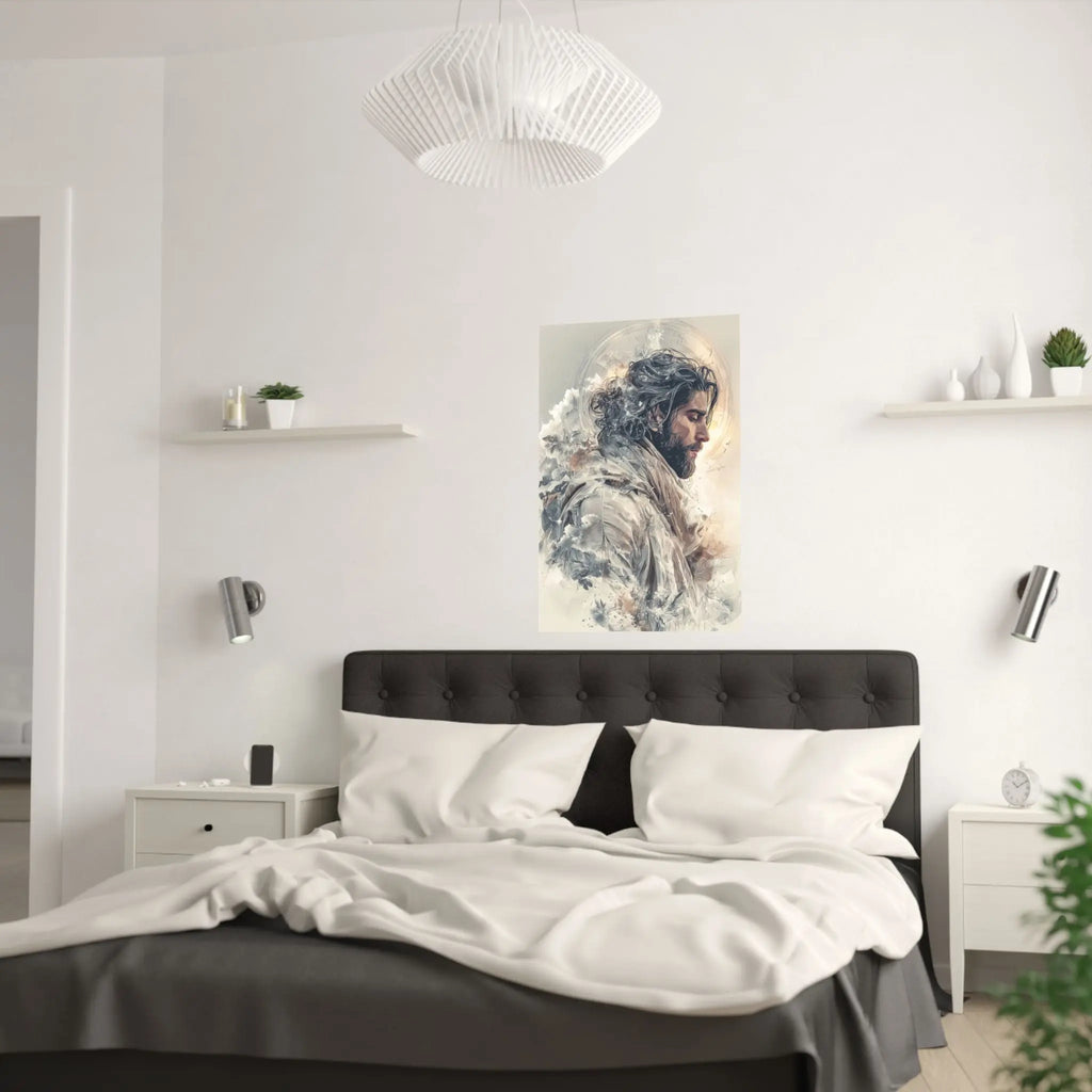 Satin Poster — Ethereal Jesus Portrait Art Print Printify
