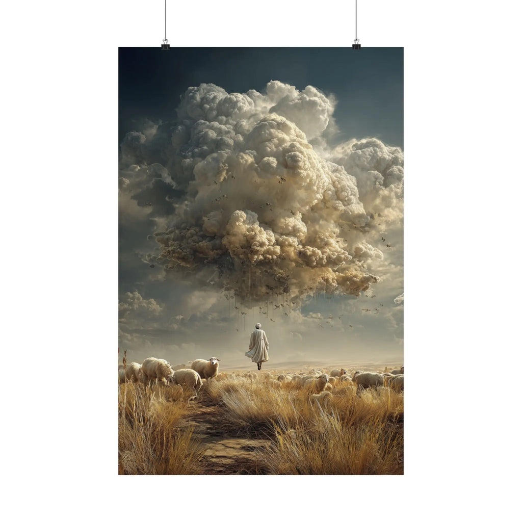 Surreal Shepherd & Cloudscape Satin Poster Printify