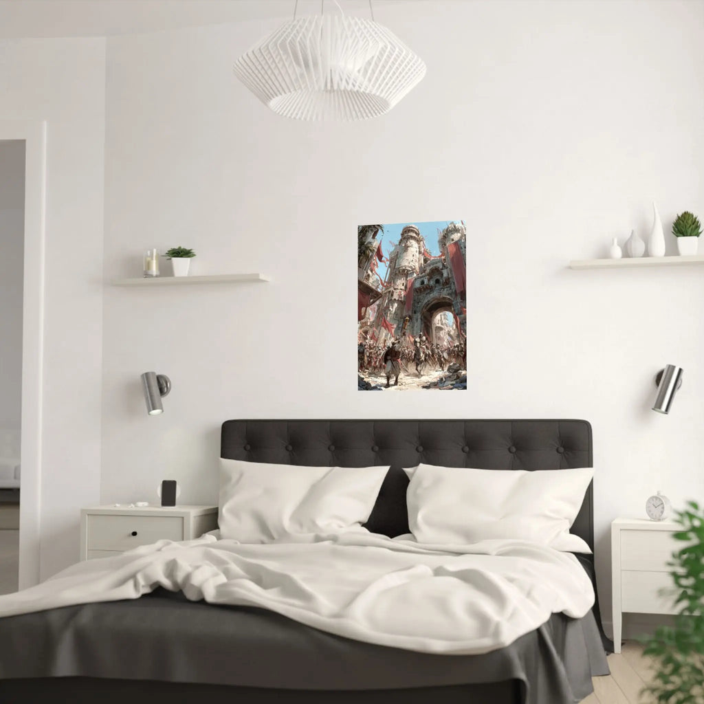 Medieval City Gates Satin Poster — Epic Castle Battle Art Print (210gsm) Printify
