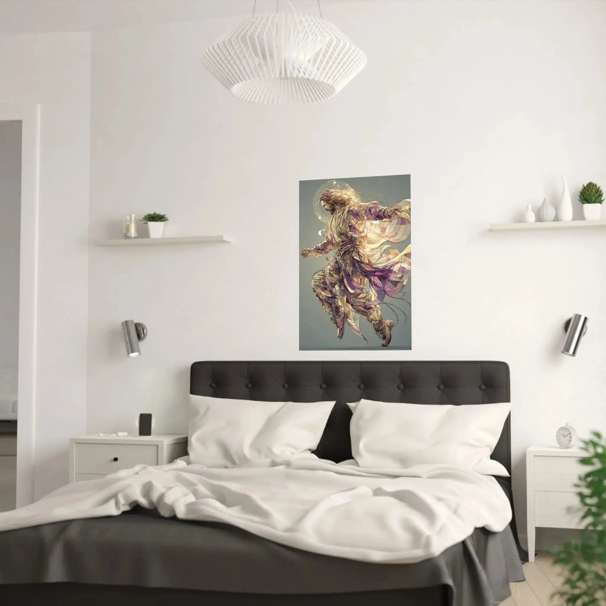 Jesus Christ Satin Poster — Ethereal Gold & Purple Religious Wall Art Printify