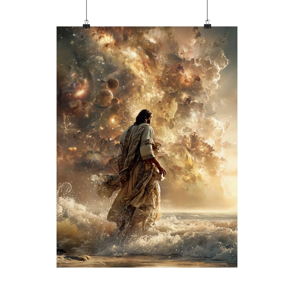 Religious Jesus Walking on Water Satin Poster — Inspirational Christian Wall Art (210gsm) Printify