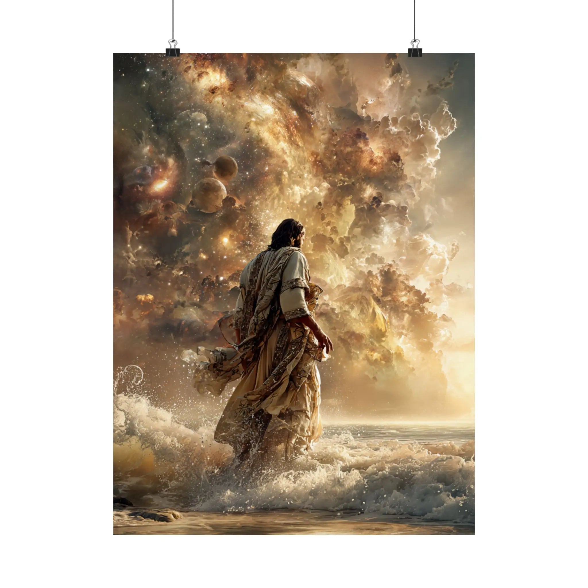 Religious Jesus Walking on Water Satin Poster — Inspirational Christian Wall Art (210gsm) Printify
