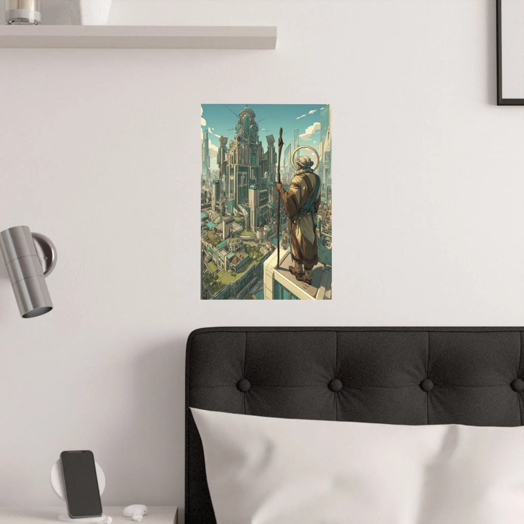 Satin Poster — City Sentinel Fantasy Art Print (210gsm) Printify