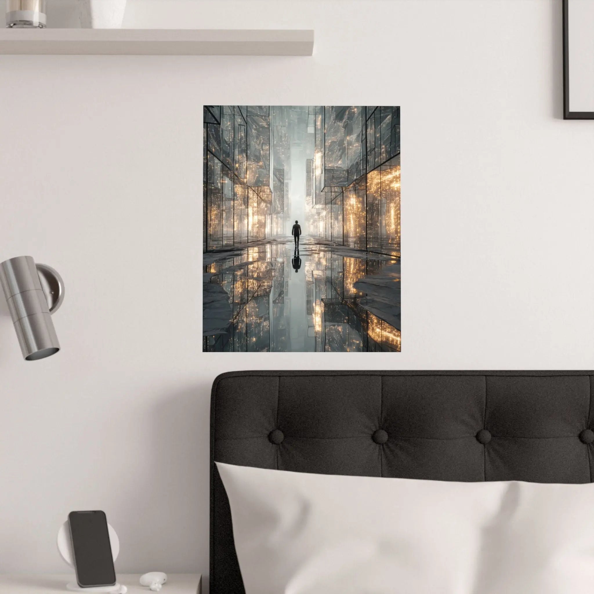 Futuristic Cityscape Satin Poster — Reflective Urban Night Art Print Printify