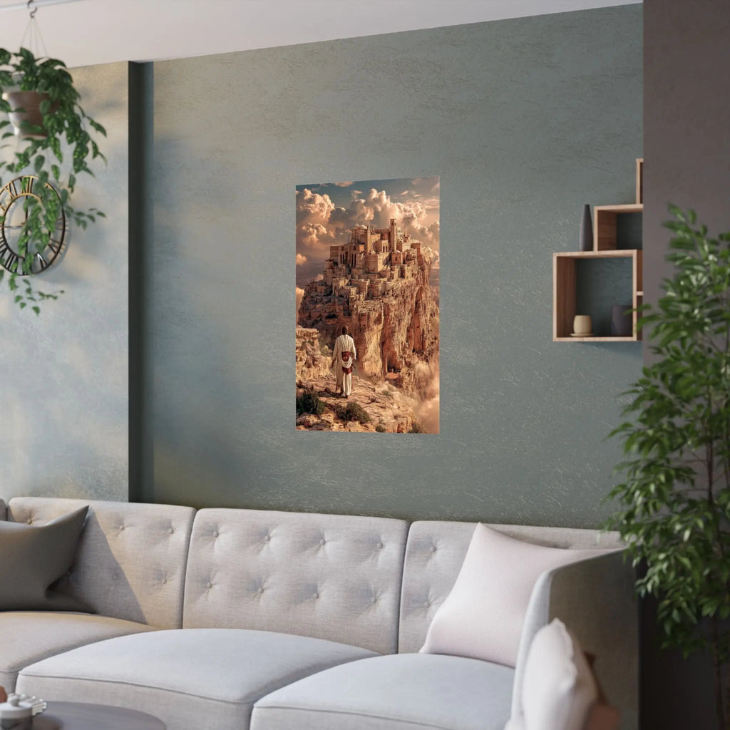 Satin Poster — Pilgrim Journey to Ancient Cliff City (210gsm) Printify