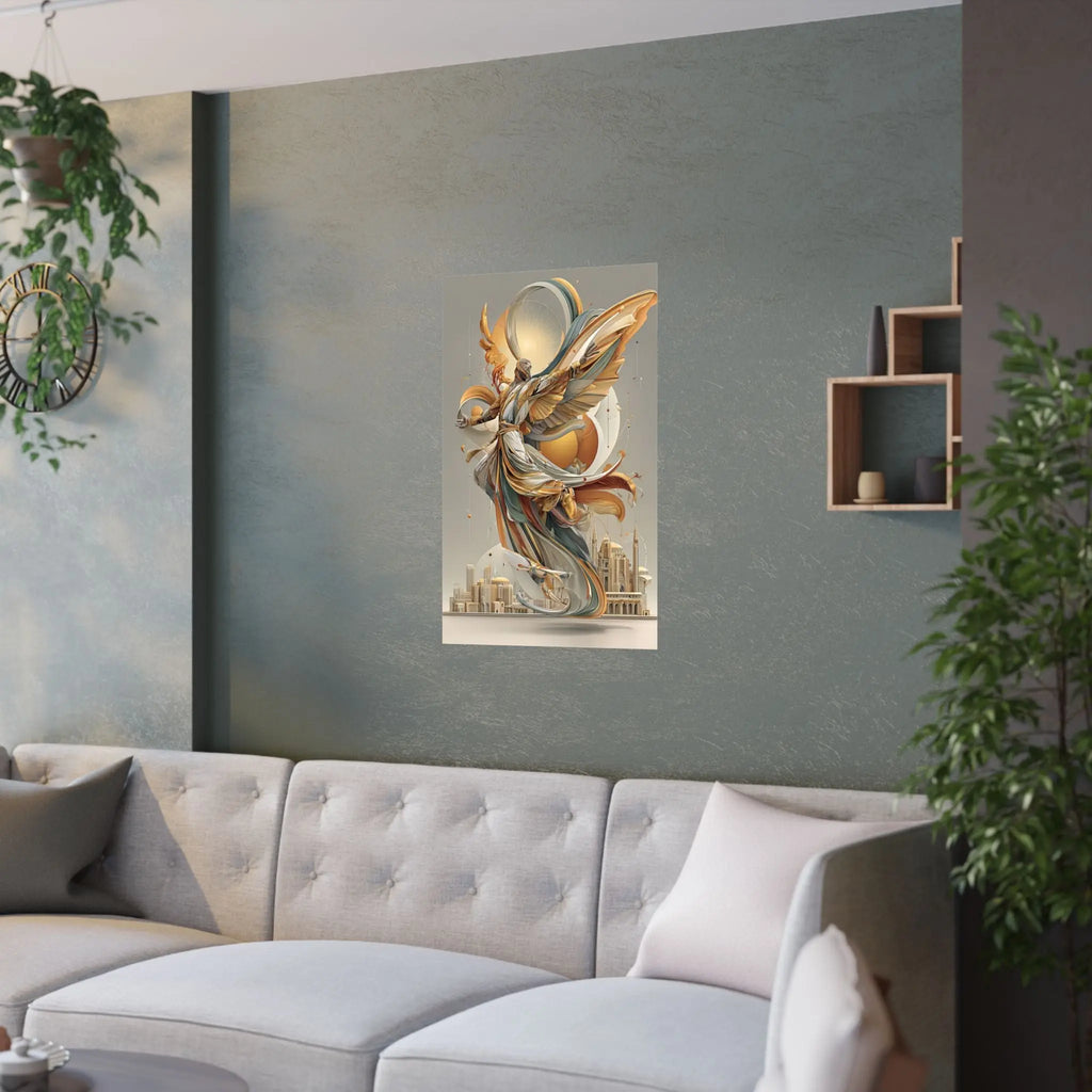 Satin Art Poster — Golden Angel Cityscape (210gsm) Printify