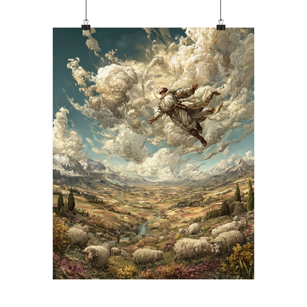 Satin Poster — Shepherd Ascending Fantasy Landscape Print (210gsm) Printify