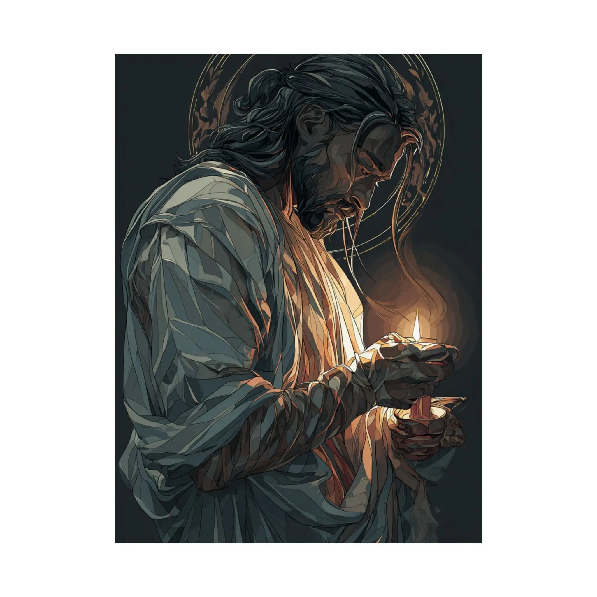 Satin Poster — Devotional Jesus Holding Candlelight (210gsm) Printify