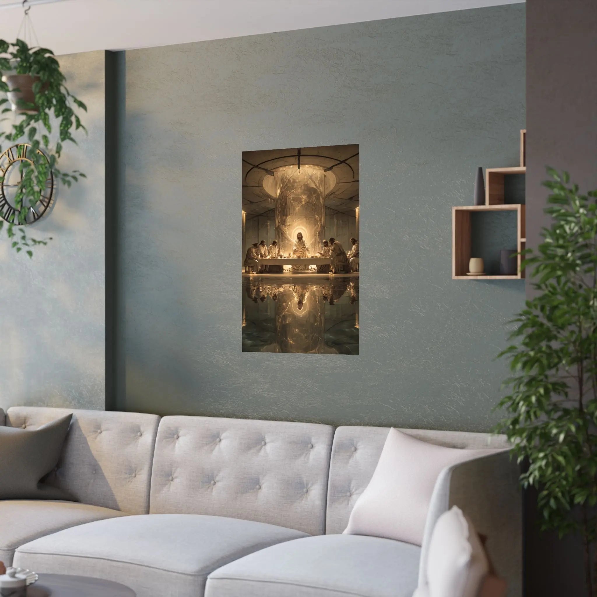 Satin Poster — Golden Last Supper Reflection Art Print (210gsm) Printify