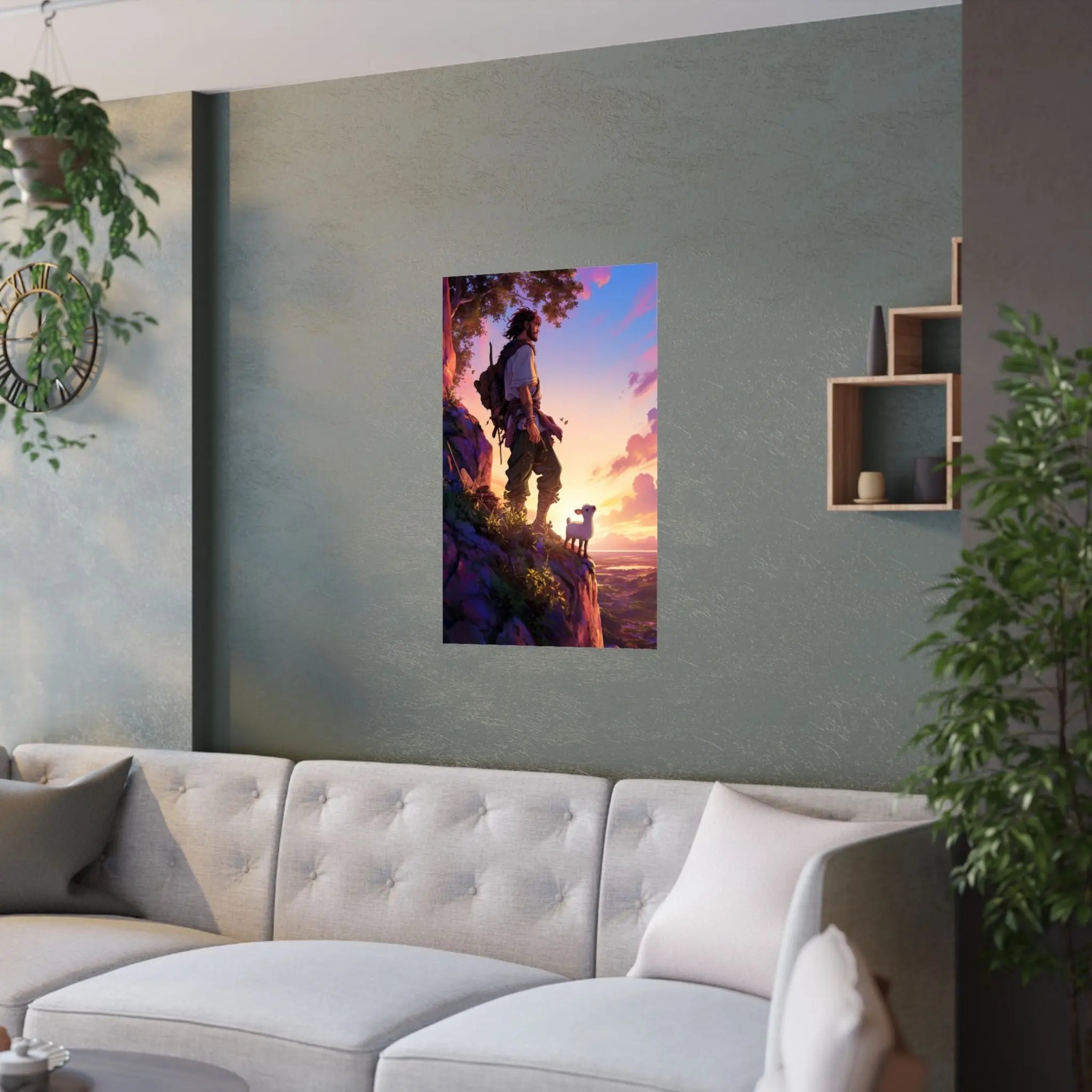 Satin Poster – Adventurer at Sunset Illustration (210gsm) Printify